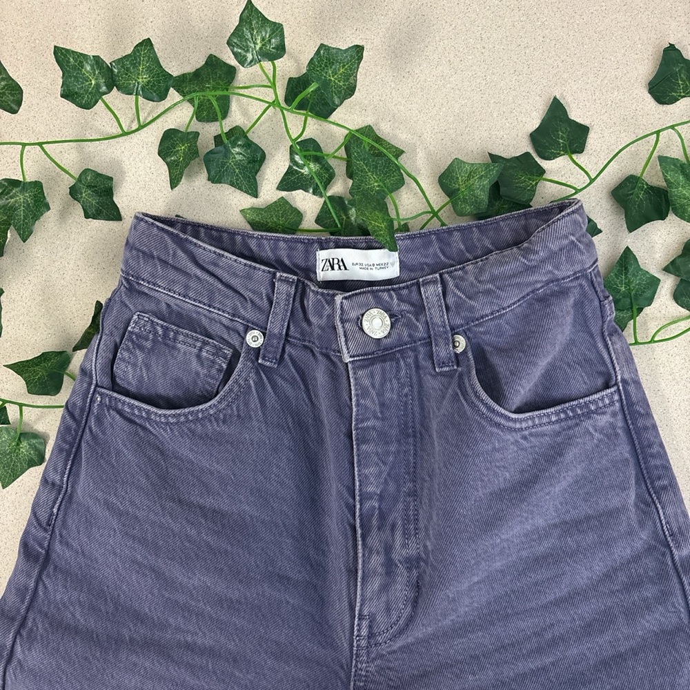 Purple, wide, leg jeans.